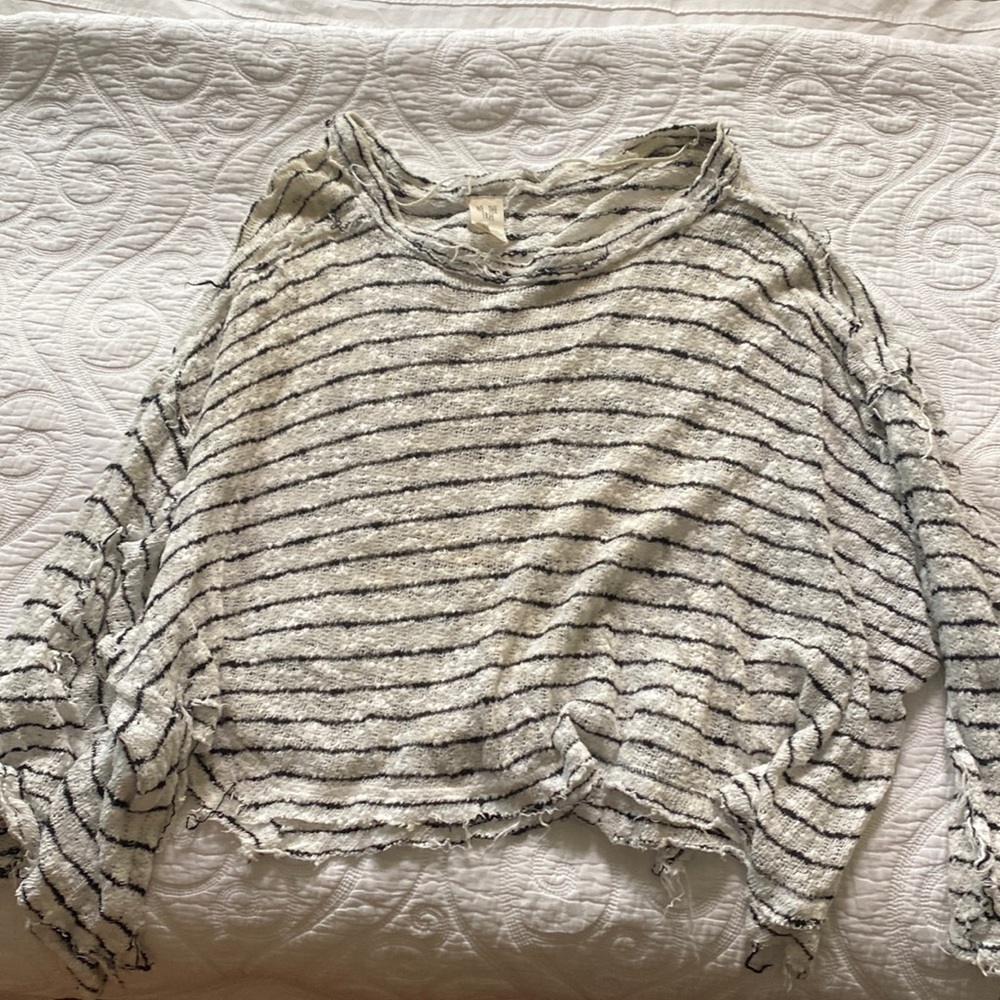 Free People fringe three quarter striped top, medium